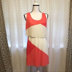 Coral and White Pleated Dress